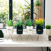 Black And White Cylindrical Pot Planter With Golden Stand