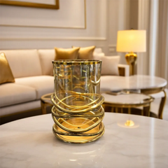 Glass Vase Metal Support Geometrically Wound Flower