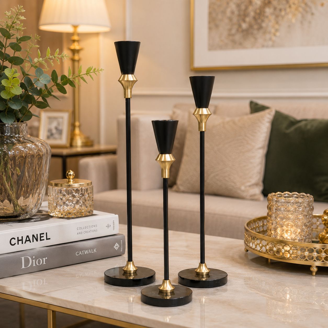 Luxury Gold & Black Metal Candle Holder set
